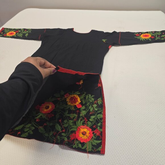 Pakistani Black Floral Embroidered Desi 3 Piece Straight Suit Set Size XL - Picture 5 of 8